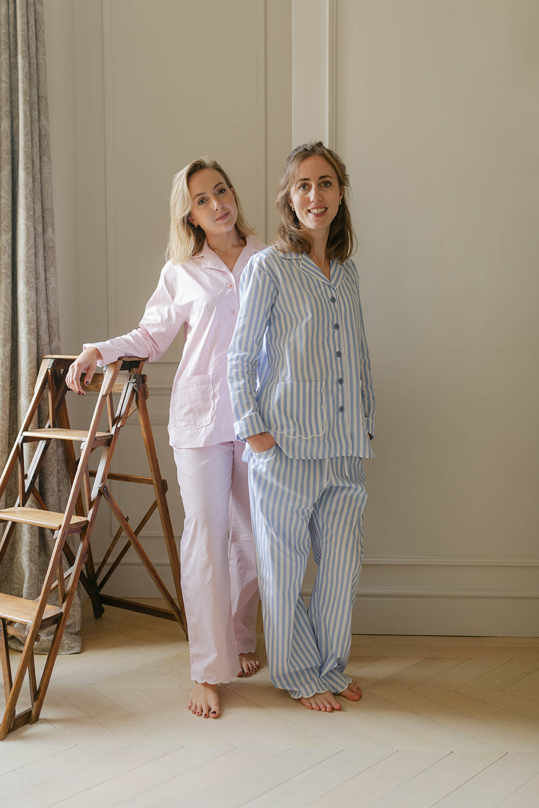 Blue Striped Scalloped Pyjama Set Cotton Poplin – Siân Esther