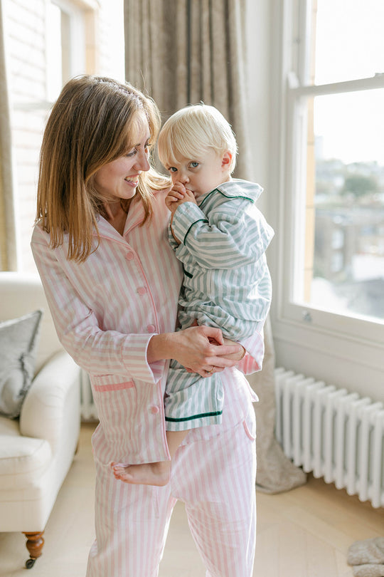 Pink Brushed Cotton Velvet Striped Pyjamas