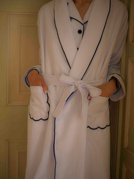 Blue Striped Robe with Scalloped Pockets