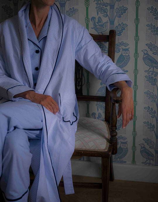 Blue Striped Robe with Scalloped Pockets