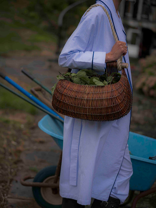 Blue Striped Robe with Scalloped Pockets