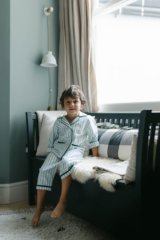 Green Stripe Brushed Cotton Children's Pyjamas