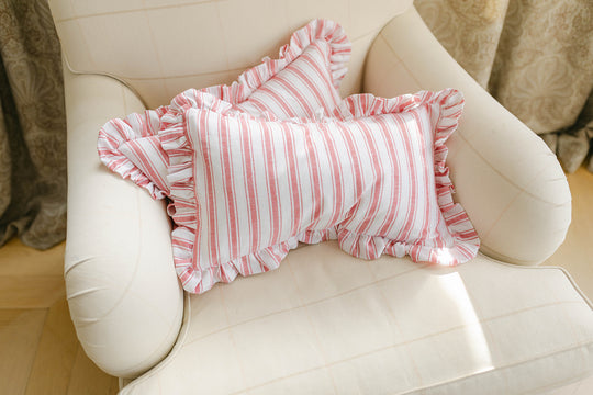 Red Striped Ruffle Cushion