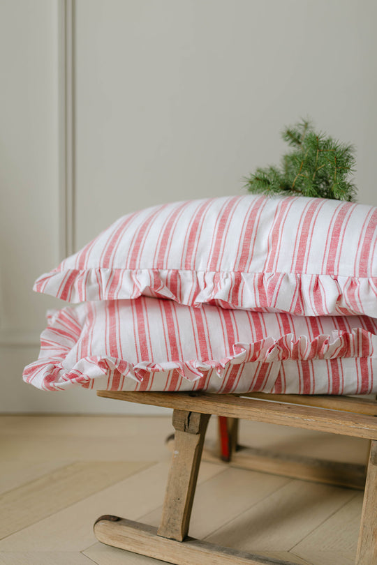 Red Striped Ruffle Cushion