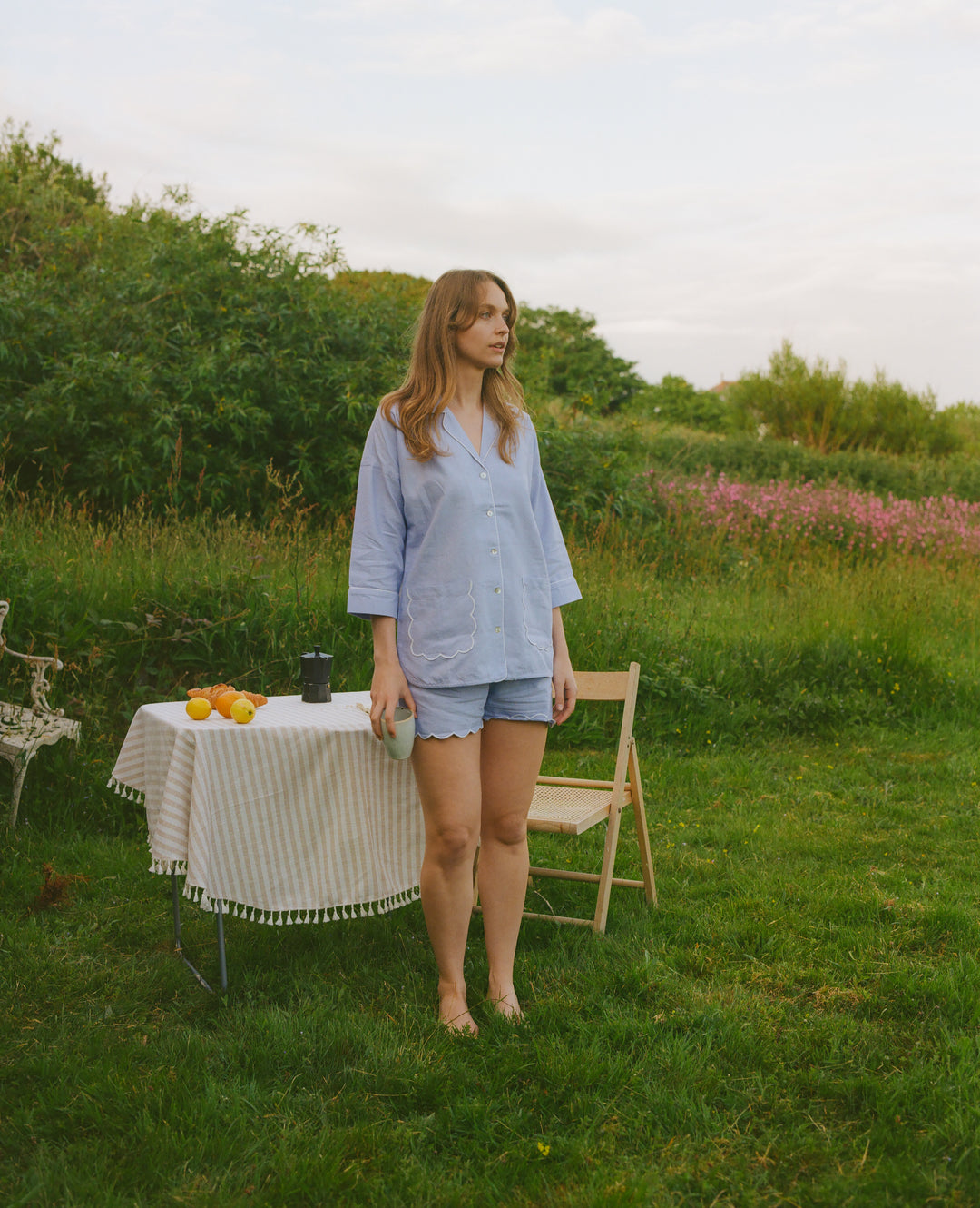 Blue Scalloped Short Pyjama Set