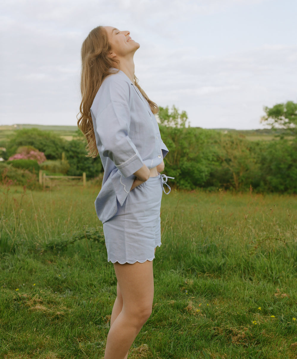 Blue Scalloped Short Pyjama Set