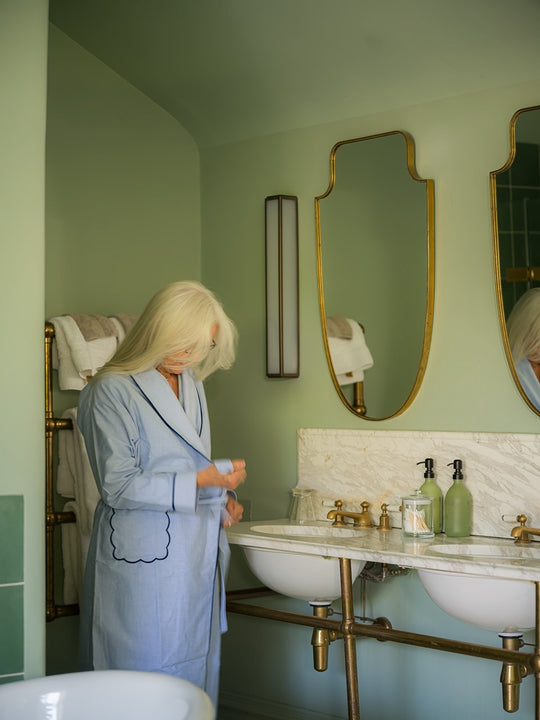 Blue Scalloped Brushed Cotton Robe