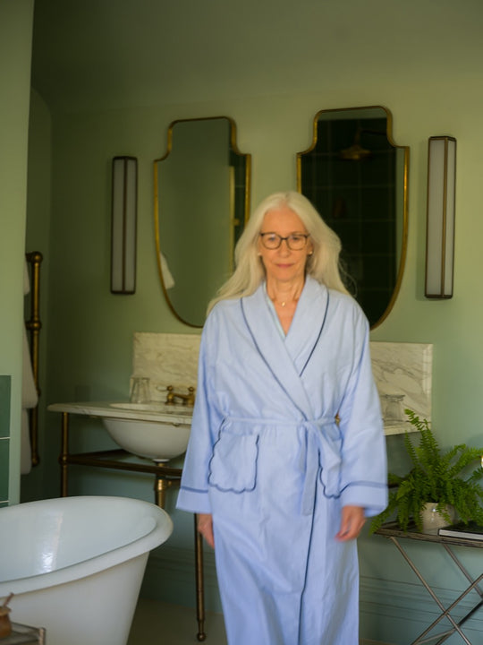 Blue Scalloped Brushed Cotton Robe