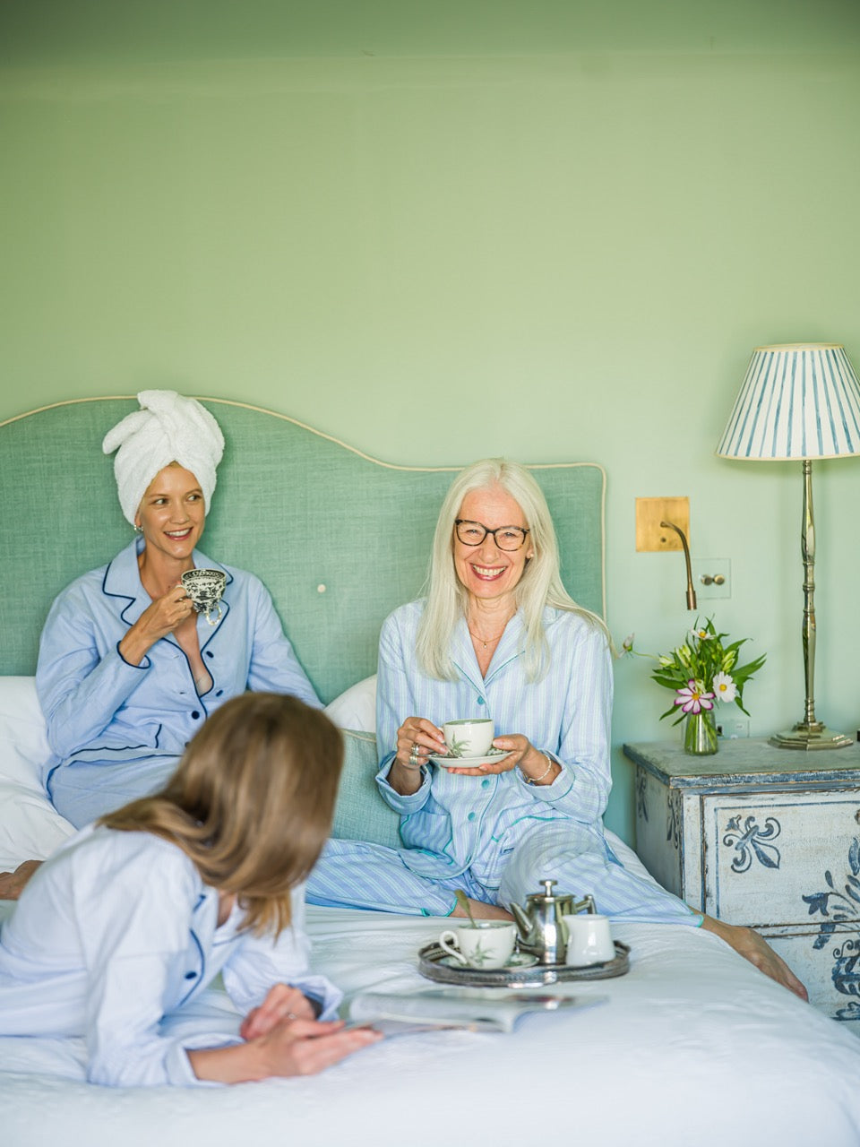 Blue and Green Stripe Scalloped Brushed Cotton Pyjamas