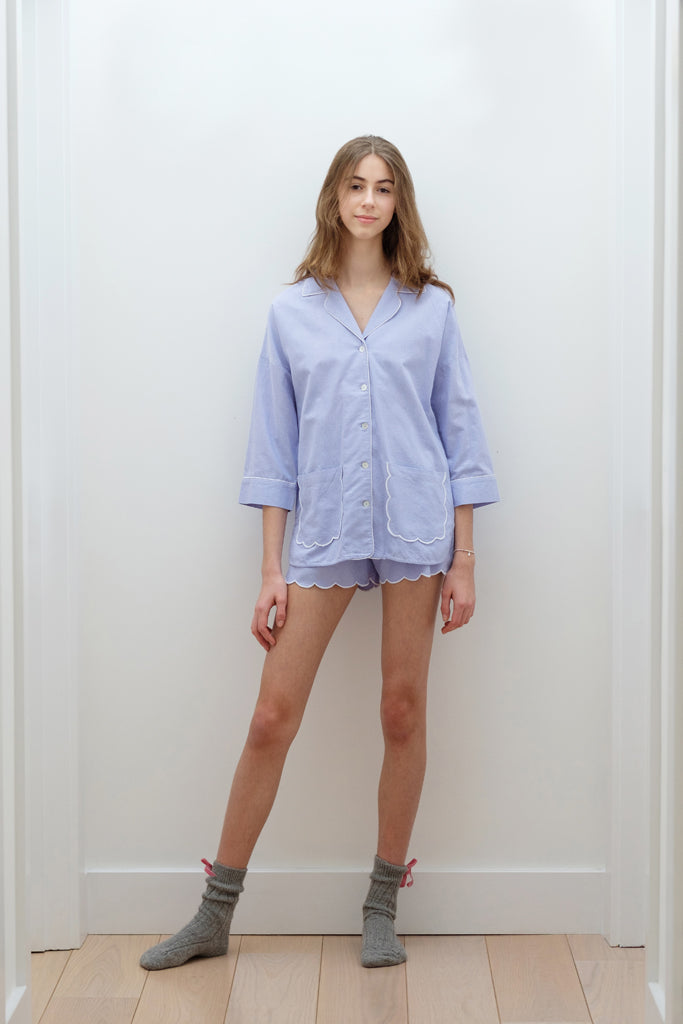 Blue Scalloped Short Pyjama Set