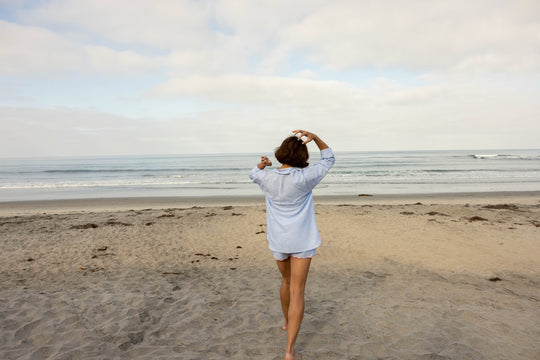 Blue Scalloped Linen Blend Shortie Pyjama Set