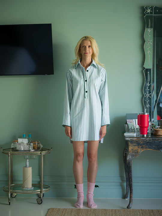 Green Striped Brushed Cotton Nightshirt