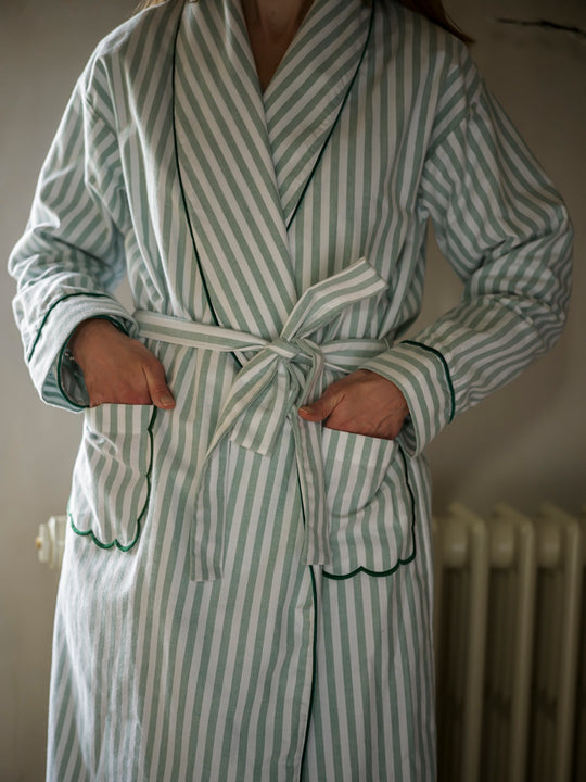 Green Striped Brushed Cotton Robe