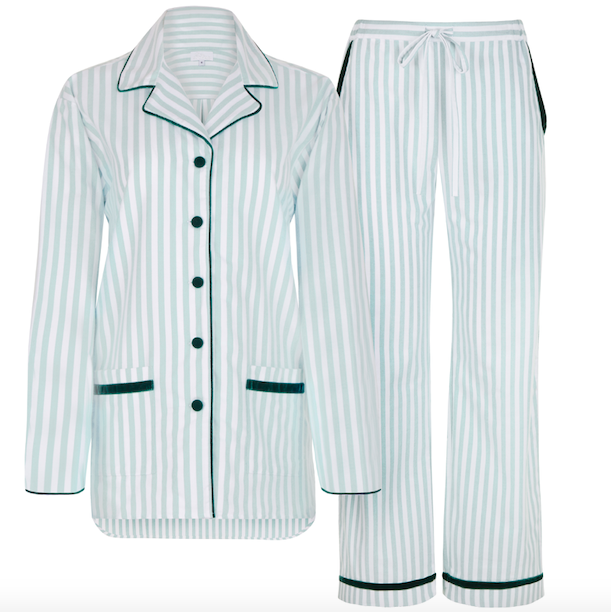 Green Stripe Brushed Cotton Velvet Pyjamas