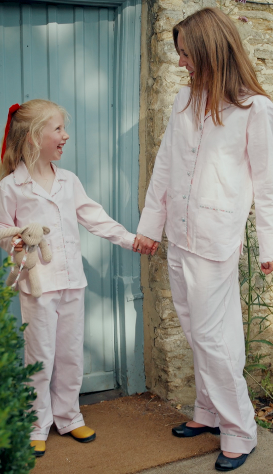 Children's Pink Liberty Trim Brushed Cotton Pyjama Set