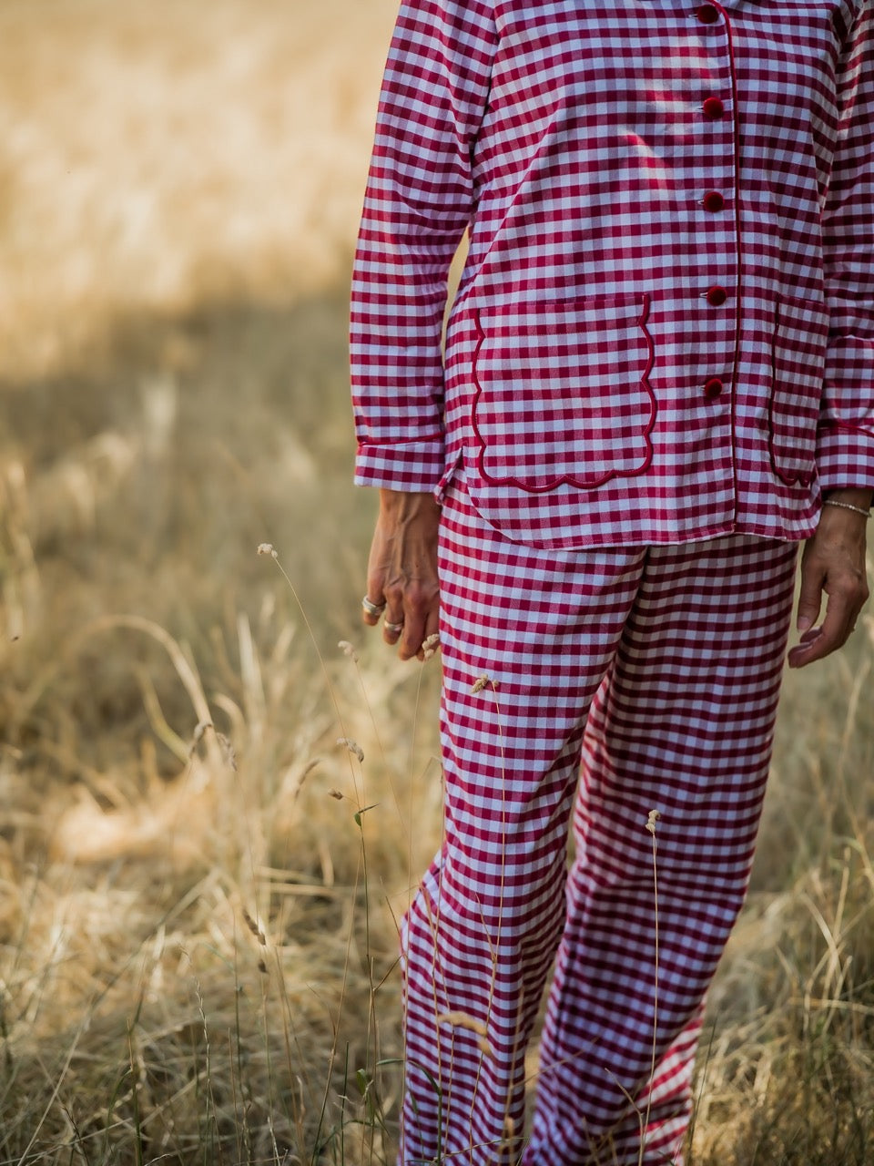 Red Gingham Scalloped Brushed Cotton Pyjamas