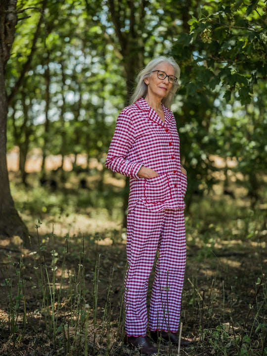 Red Gingham Scalloped Brushed Cotton Pyjamas