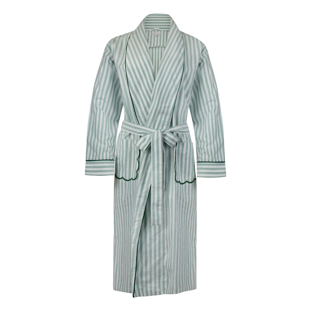 Green Striped Brushed Cotton Robe