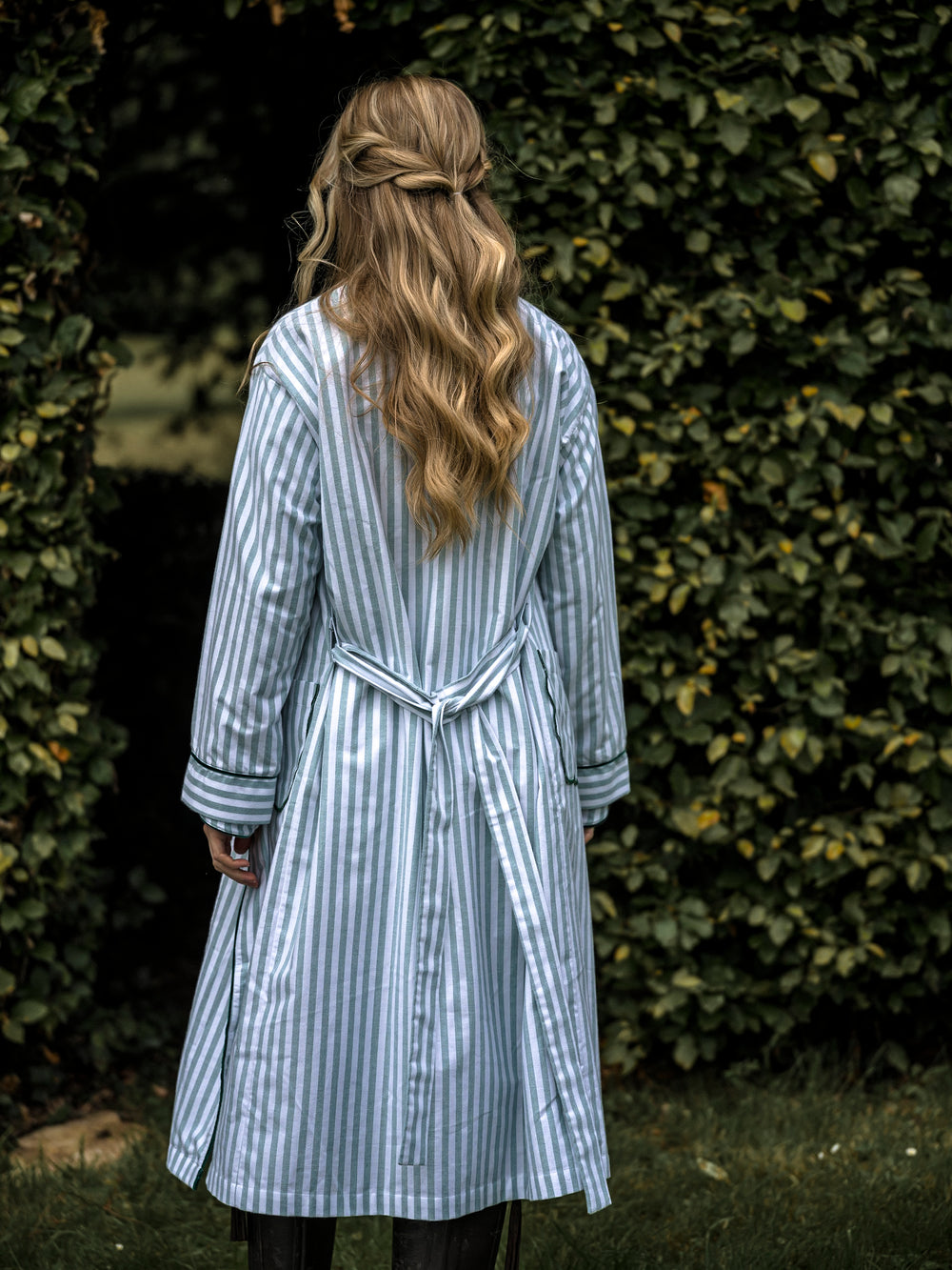 Green Striped Brushed Cotton Robe