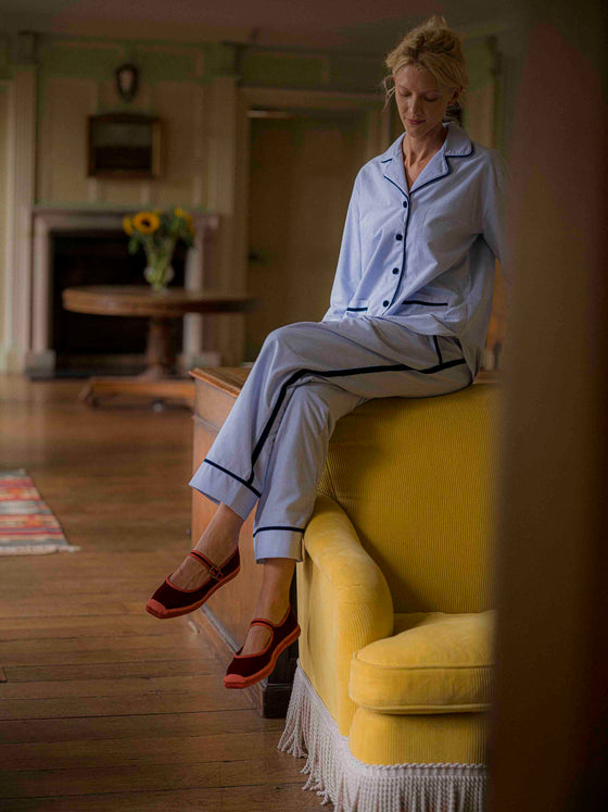 Blue Brushed Cotton Velvet Pyjamas