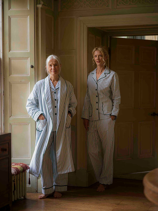 Green Stripe Robe with Scalloped Pockets