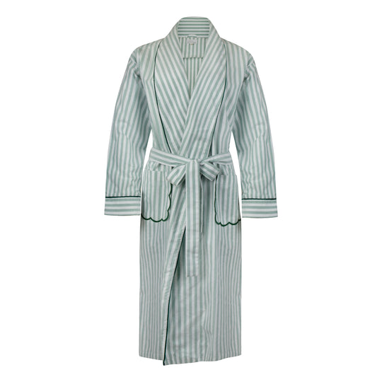 Green Stripe Robe with Scalloped Pockets