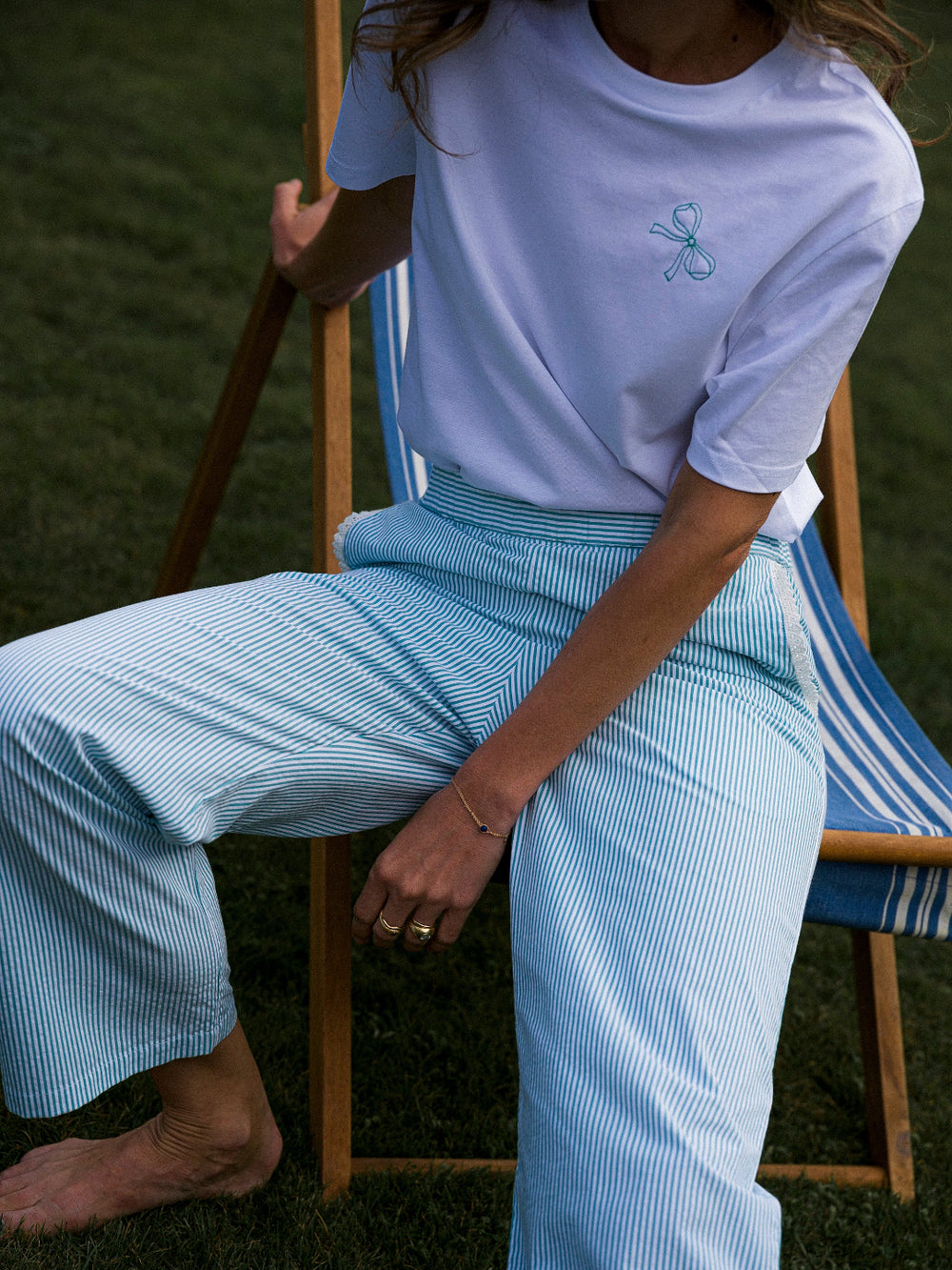 Sian Esther Green Stripe Seersucker Cotton Palazzo pant trousers