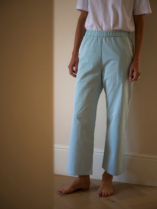 Sian Esther Green Stripe Seersucker Cotton Palazzo pant trousers 2