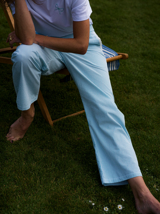 Sian Esther Green Stripe Seersucker Cotton Palazzo pant trousers 5