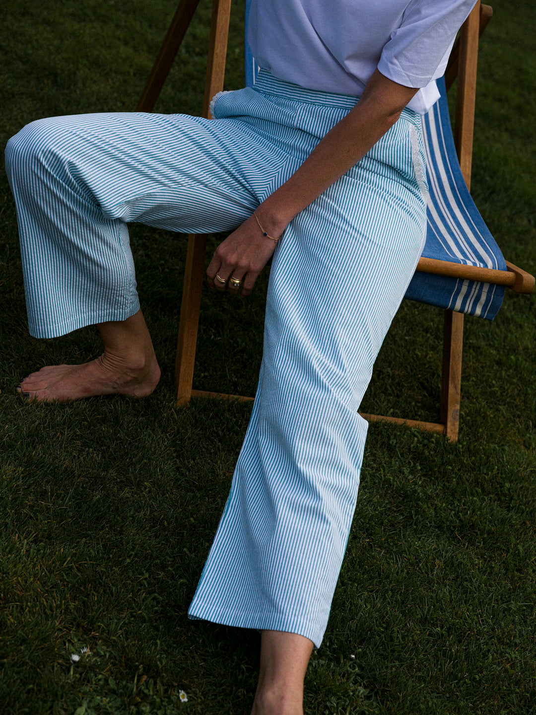 Sian Esther Green Stripe Seersucker Cotton Palazzo pant trousers 6