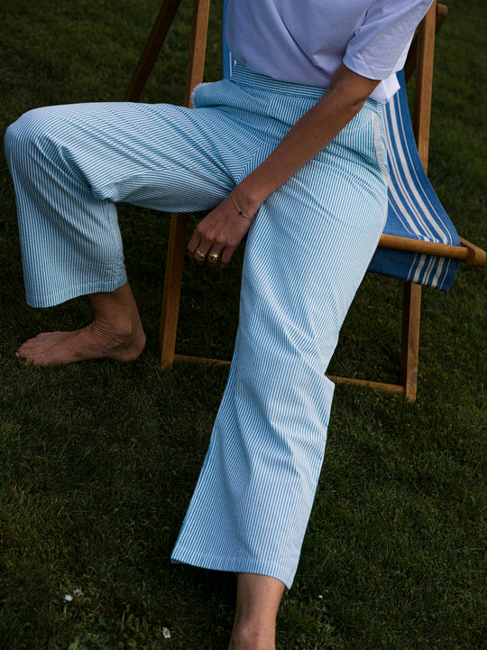Sian Esther Green Stripe Seersucker Cotton Palazzo pant trousers 6