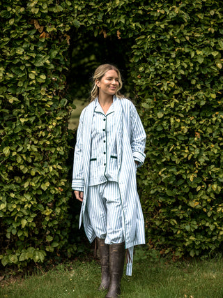 Green Stripe Brushed Cotton Velvet Pyjamas