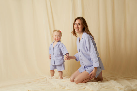 Children's blue cotton scalloped short pj set - an adorable set of pyjamas also available in matching women's