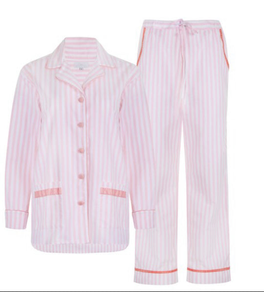 Pink Brushed Cotton Velvet Striped Pyjamas